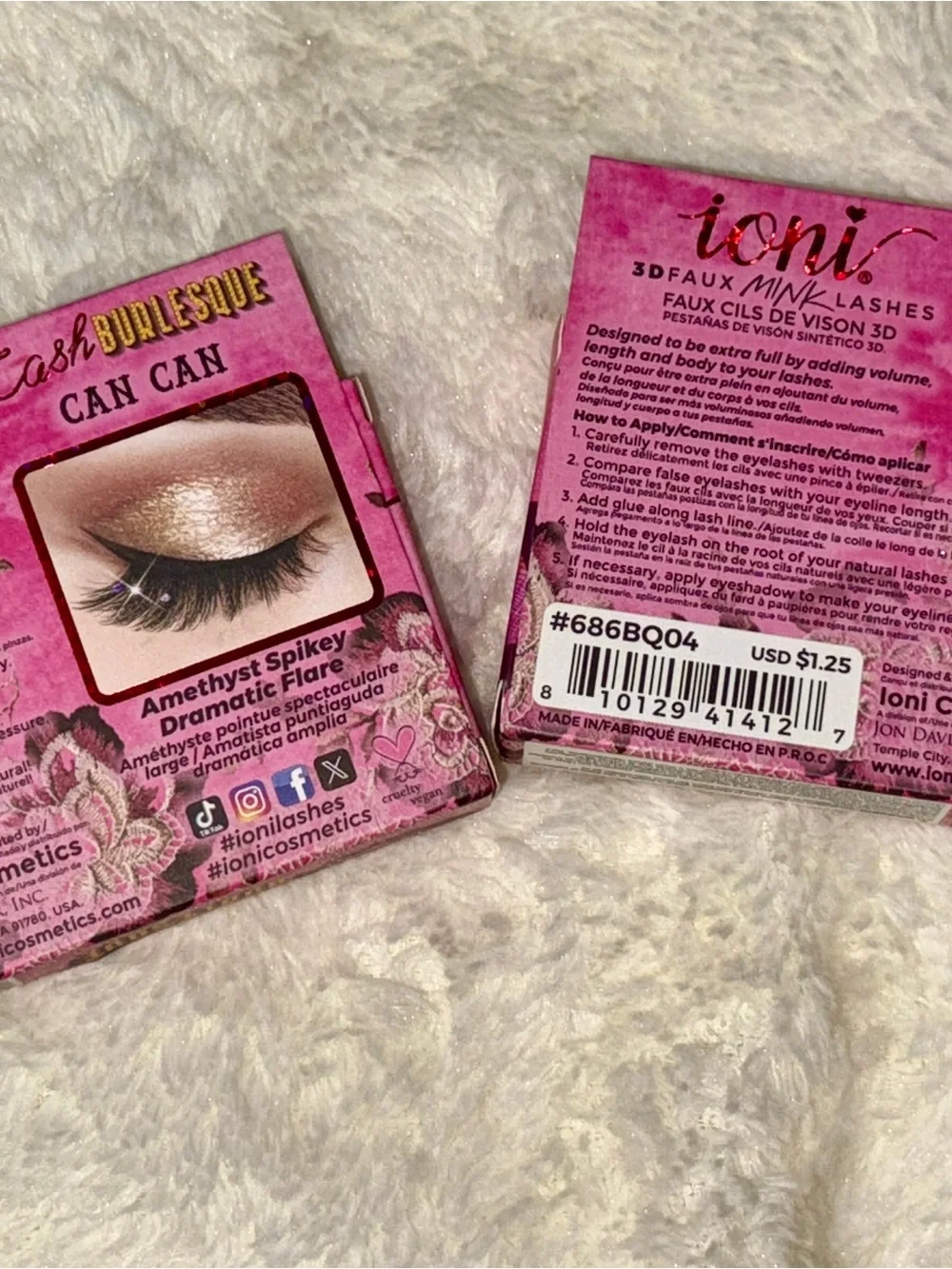 2 pairs of Ioni Diamond Embellished Faux Mink Lashes in Pink Packaging